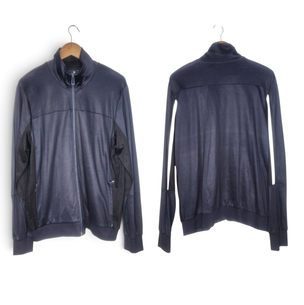 PS Paul Smith Cotton-Blend Jersey Track Jacket in Navy and Black Size XL
